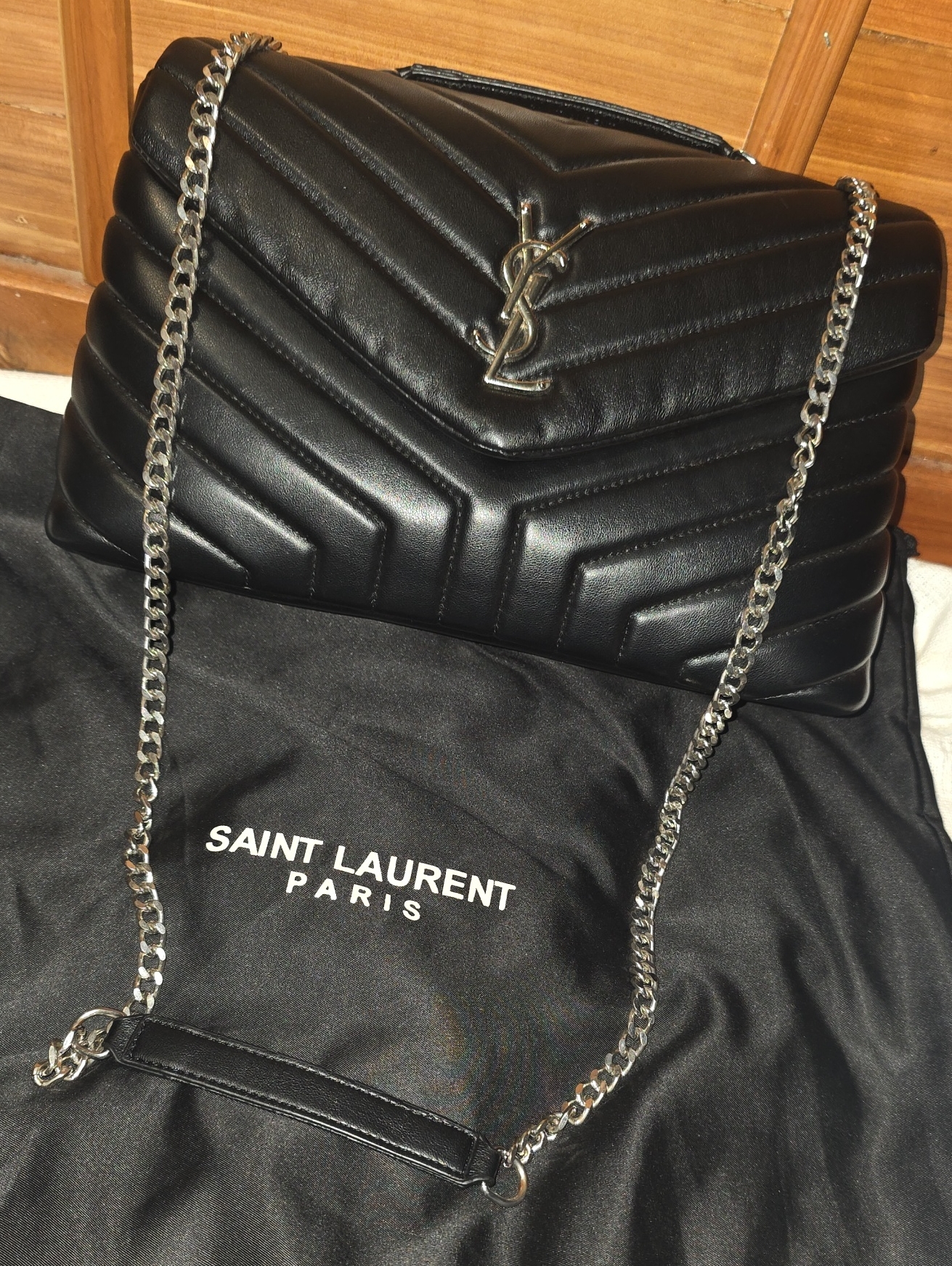 Saint Laurent Black Quilted Sheep Skin Leather, Strap Goes 2 Ways